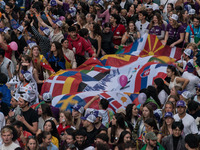 A parade of Erasmus students takes place in the center of Rome, Italy, on November 9, 2024, to highlight multiculturalism and international...