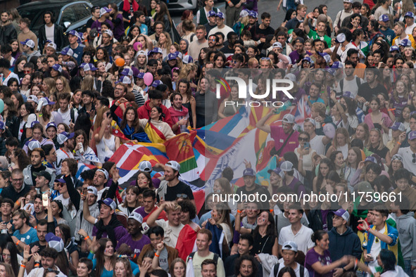 A parade of Erasmus students takes place in the center of Rome, Italy, on November 9, 2024, to highlight multiculturalism and international...