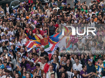 A parade of Erasmus students takes place in the center of Rome, Italy, on November 9, 2024, to highlight multiculturalism and international...