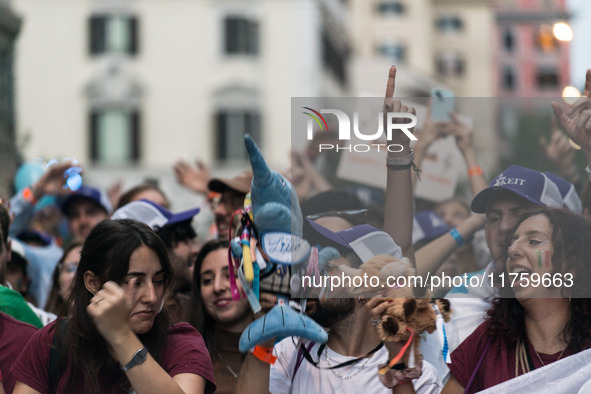 A parade of Erasmus students takes place in the center of Rome, Italy, on November 9, 2024, to highlight multiculturalism and international...