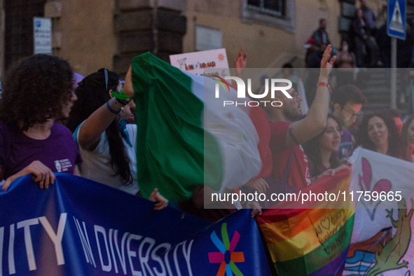 A parade of Erasmus students takes place in the center of Rome, Italy, on November 9, 2024, to highlight multiculturalism and international...