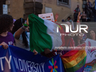 A parade of Erasmus students takes place in the center of Rome, Italy, on November 9, 2024, to highlight multiculturalism and international...