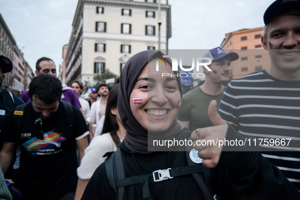 A parade of Erasmus students takes place in the center of Rome, Italy, on November 9, 2024, to highlight multiculturalism and international...