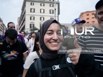 A parade of Erasmus students takes place in the center of Rome, Italy, on November 9, 2024, to highlight multiculturalism and international...