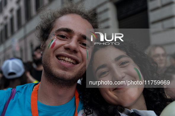 A parade of Erasmus students takes place in the center of Rome, Italy, on November 9, 2024, to highlight multiculturalism and international...