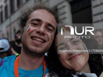 A parade of Erasmus students takes place in the center of Rome, Italy, on November 9, 2024, to highlight multiculturalism and international...