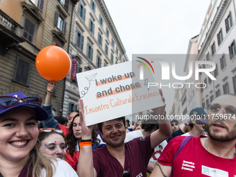 A parade of Erasmus students takes place in the center of Rome, Italy, on November 9, 2024, to highlight multiculturalism and international...