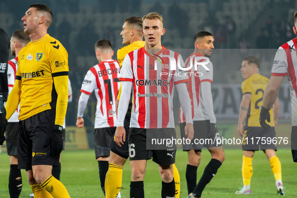 Bartosz Biedrzycki participates in the game between KS Cracovia and GKS Katowice in Krakow, Poland, on November 9, 2024. This is a PKO BP Ek...