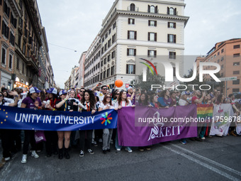 A parade of Erasmus students takes place in the center of Rome, Italy, on November 9, 2024, to highlight multiculturalism and international...