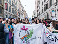 A parade of Erasmus students takes place in the center of Rome, Italy, on November 9, 2024, to highlight multiculturalism and international...