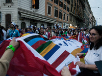 A parade of Erasmus students takes place in the center of Rome, Italy, on November 9, 2024, to highlight multiculturalism and international...