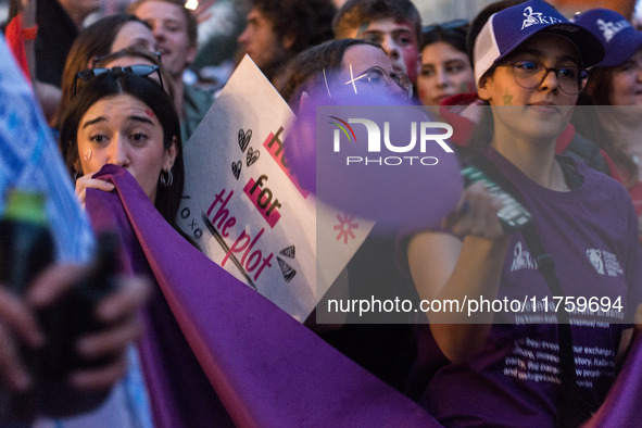 A parade of Erasmus students takes place in the center of Rome, Italy, on November 9, 2024, to highlight multiculturalism and international...