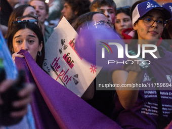 A parade of Erasmus students takes place in the center of Rome, Italy, on November 9, 2024, to highlight multiculturalism and international...