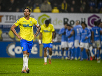 RKC forward Oskar Zawada feels disappointed after NEC scores a goal during the match between RKC and NEC at the Mandemakers Stadium in Waalw...