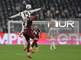 Pierre Kalulu during the Serie A 2024-2025 match between Juventus and Torino in Turin, Italy, on November 9, 2024 (