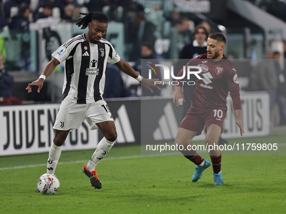 Khephren Thuram participates in the Serie A 2024-2025 match between Juventus and Torino in Turin, Italy, on November 9, 2024. 