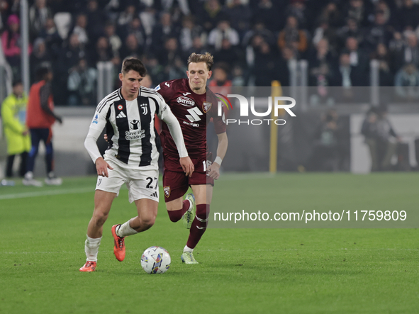 Andrea Cambiaso participates in the Serie A 2024-2025 match between Juventus and Torino in Turin, Italy, on November 9, 2024. 