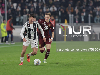 Andrea Cambiaso participates in the Serie A 2024-2025 match between Juventus and Torino in Turin, Italy, on November 9, 2024. (