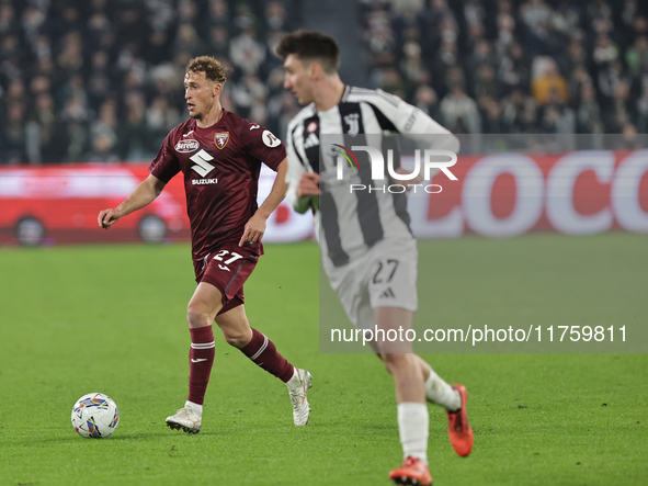 Mergim Vojvoda participates in the Serie A 2024-2025 match between Juventus and Torino in Turin, Italy, on November 9, 2024. 