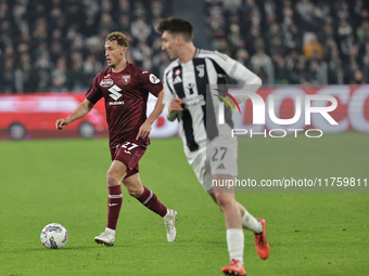 Mergim Vojvoda participates in the Serie A 2024-2025 match between Juventus and Torino in Turin, Italy, on November 9, 2024. (