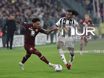 Valentino Lazaro participates in the Serie A 2024-2025 match between Juventus and Torino in Turin, Italy, on November 9, 2024. (