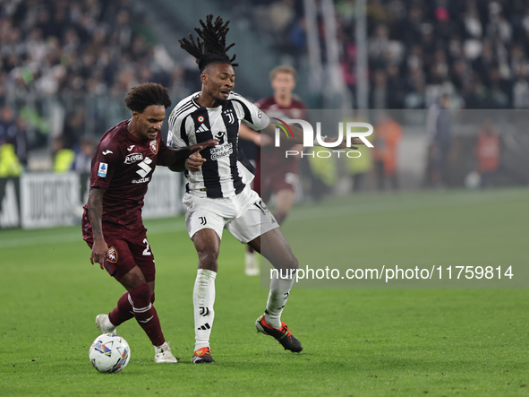 Valentino Lazaro participates in the Serie A 2024-2025 match between Juventus and Torino in Turin, Italy, on November 9, 2024. 