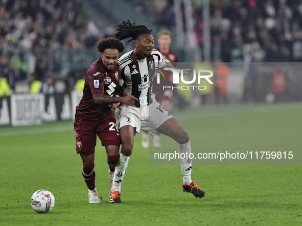 Valentino Lazaro participates in the Serie A 2024-2025 match between Juventus and Torino in Turin, Italy, on November 9, 2024. 