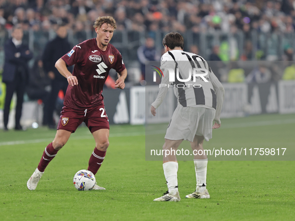 Mergim Vojvoda participates in the Serie A 2024-2025 match between Juventus and Torino in Turin, Italy, on November 9, 2024. 