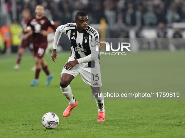 Pierre Kalulu during the Serie A 2024-2025 match between Juventus and Torino in Turin, Italy, on November 9, 2024 