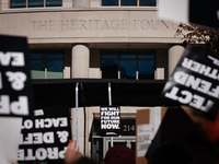 Hundreds demonstrate for reproductive rights outside The Heritage Foundation following the election of Donald Trump to be the next President...