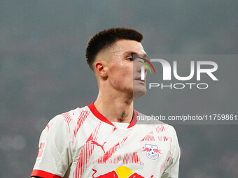 Benjamin Sesko of Leipzig  looks on during the Bundesliga match between RB Leipzig and Borussia Mönchengladbach at Red Bull arena, Leipzig,...