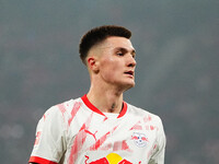 Benjamin Sesko of Leipzig  looks on during the Bundesliga match between RB Leipzig and Borussia Mönchengladbach at Red Bull arena, Leipzig,...