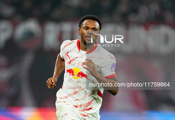 Lois Openda of Leipzig  looks on during the Bundesliga match between RB Leipzig and Borussia Mönchengladbach at Red Bull arena, Leipzig, Ger...