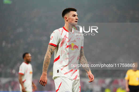 Benjamin Sesko of Leipzig  looks on during the Bundesliga match between RB Leipzig and Borussia Mönchengladbach at Red Bull arena, Leipzig,...