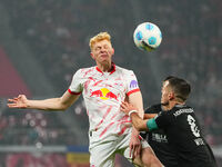 Nicolas Seiwald of Leipzig  heads during the Bundesliga match between RB Leipzig and Borussia Mönchengladbach at Red Bull arena, Leipzig, Ge...