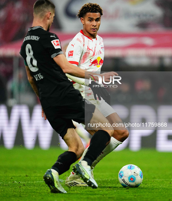 Antonio Nusa of Leipzig  controls the ball during the Bundesliga match between RB Leipzig and Borussia Mönchengladbach at Red Bull arena, Le...