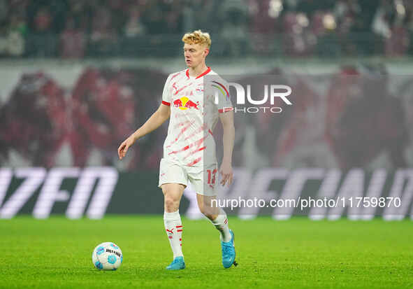 Nicolas Seiwald of Leipzig  controls the ball during the Bundesliga match between RB Leipzig and Borussia Mönchengladbach at Red Bull arena,...