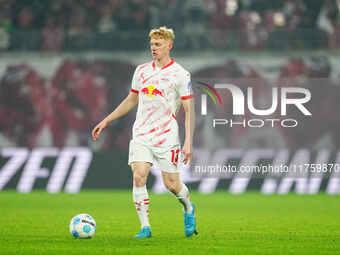 Nicolas Seiwald of Leipzig  controls the ball during the Bundesliga match between RB Leipzig and Borussia Mönchengladbach at Red Bull arena,...