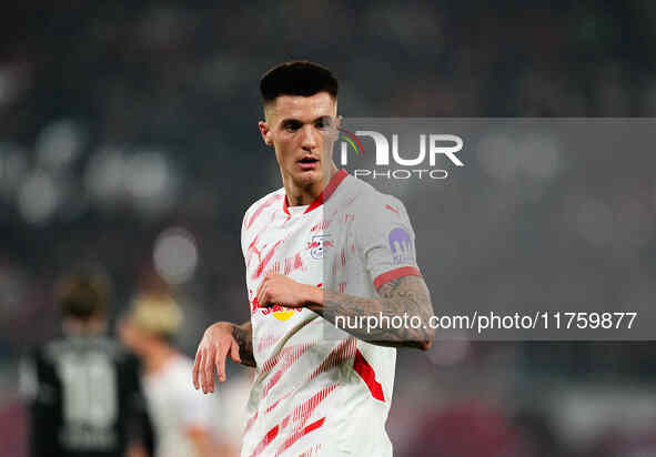 Benjamin Sesko of Leipzig  looks on during the Bundesliga match between RB Leipzig and Borussia Mönchengladbach at Red Bull arena, Leipzig,...