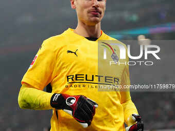 Moritz Nicolas of Borussia Monchengladbach  looks on during the Bundesliga match between RB Leipzig and Borussia Mönchengladbach at Red Bull...