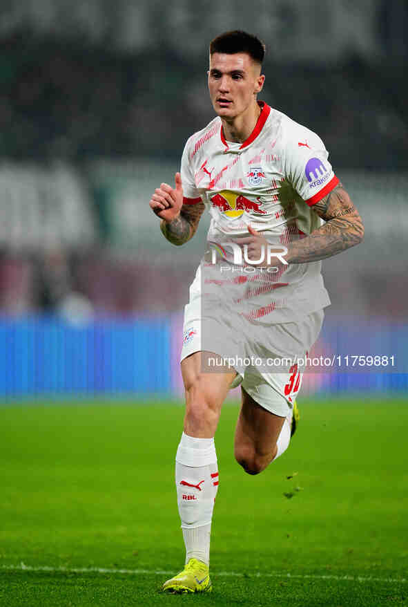 Benjamin Sesko of Leipzig  looks on during the Bundesliga match between RB Leipzig and Borussia Mönchengladbach at Red Bull arena, Leipzig,...