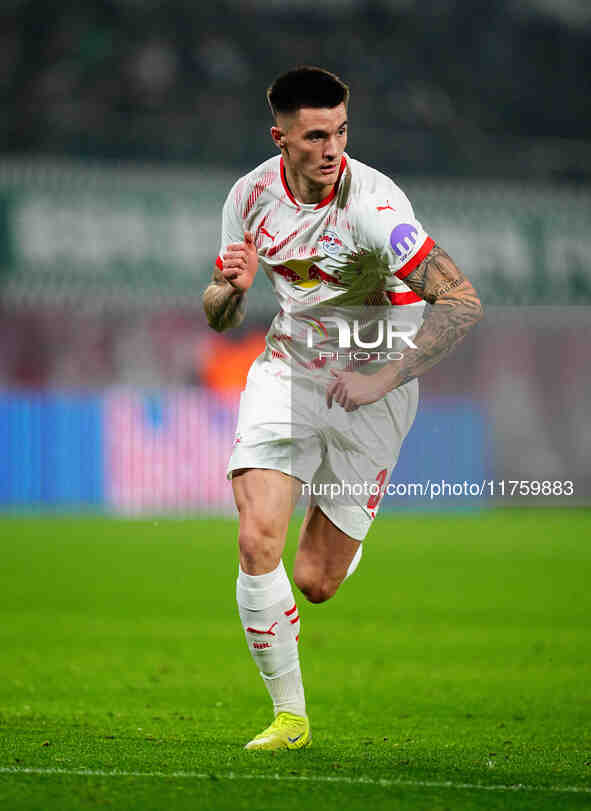 Benjamin Sesko of Leipzig  looks on during the Bundesliga match between RB Leipzig and Borussia Mönchengladbach at Red Bull arena, Leipzig,...