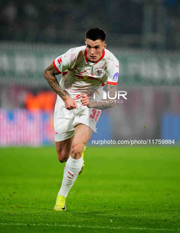 Benjamin Sesko of Leipzig  looks on during the Bundesliga match between RB Leipzig and Borussia Mönchengladbach at Red Bull arena, Leipzig,...