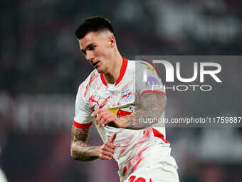 Benjamin Sesko of Leipzig  looks on during the Bundesliga match between RB Leipzig and Borussia Mönchengladbach at Red Bull arena, Leipzig,...