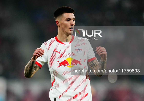 Benjamin Sesko of Leipzig  looks on during the Bundesliga match between RB Leipzig and Borussia Mönchengladbach at Red Bull arena, Leipzig,...