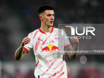 Benjamin Sesko of Leipzig  looks on during the Bundesliga match between RB Leipzig and Borussia Mönchengladbach at Red Bull arena, Leipzig,...