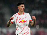 Benjamin Sesko of Leipzig  looks on during the Bundesliga match between RB Leipzig and Borussia Mönchengladbach at Red Bull arena, Leipzig,...