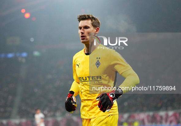 Moritz Nicolas of Borussia Monchengladbach  looks on during the Bundesliga match between RB Leipzig and Borussia Mönchengladbach at Red Bull...