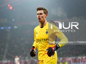 Moritz Nicolas of Borussia Monchengladbach  looks on during the Bundesliga match between RB Leipzig and Borussia Mönchengladbach at Red Bull...