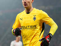 Moritz Nicolas of Borussia Monchengladbach  looks on during the Bundesliga match between RB Leipzig and Borussia Mönchengladbach at Red Bull...